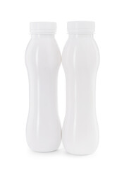 Tasty yogurt in bottles isolated on white