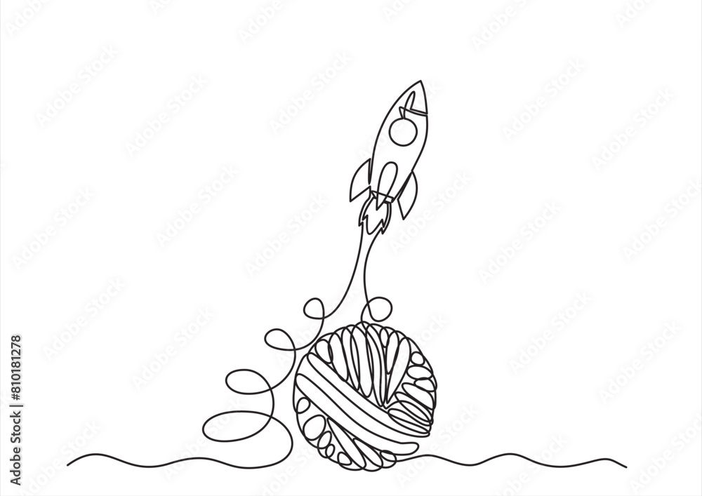 Poster chaos and rocket spaceship, abstract minimalist concept vector illustration. metaphor of disorganize