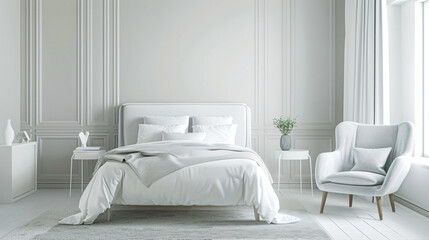 Interior of modern bedroom in white colors