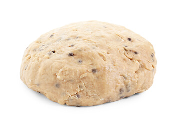 Raw dough with chocolate chips isolated on white