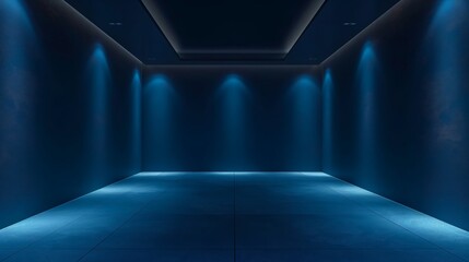 Modern Minimalist Blue Lit Room with Spotlights - Digital Backdrop for Professional Photography