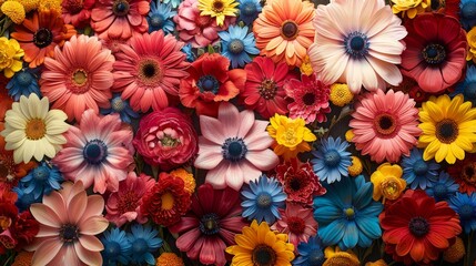 spring floral patterns, vibrant spring flower print background featuring red, pink, yellow, and blue flowers, ideal for events and designs