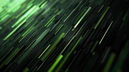 An abstract image featuring green and black elongated rectangles arranged in a dynamic, diagonal pattern, creating a sense of motion and depth.