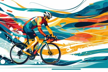 Fototapeta premium cyclist on bicycle with abstract background Generative AI