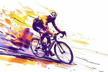 Fototapeta premium cyclist in the style of Colorful graffiti splashes, simple lines, colorful ink wash paintings on a white background Generative AI