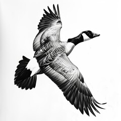 Canada Goose Pencil Sketch Hand Drawn Black and White Isolated Depiction of Branta Canadensis on a Blank White Background