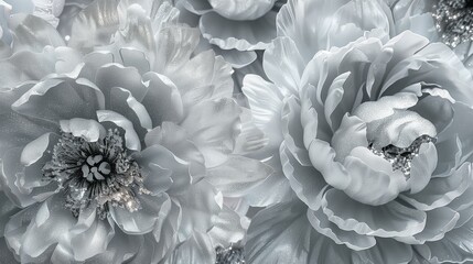 silver flowers covered in glitter background