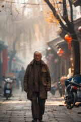 Man With Long White Beard Walking Down Street
