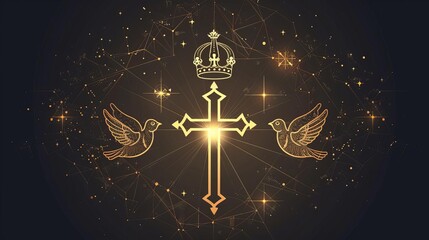 abstract background with holy trinity symbols dove cross crown elegant illustration