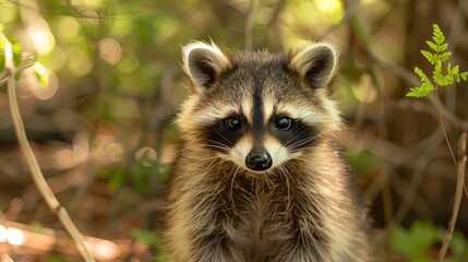 Fototapeta premium adorable baby raccoon closeup in minnesota forest usa 8k ultrahd wildlife photography