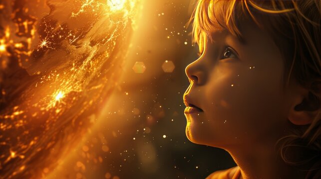 Little boy looking up at the stars in awe.