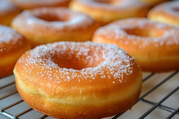 donuts with powdered sugar on metal grate