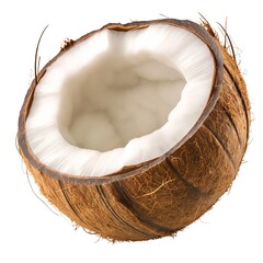 half a coconut on a white background