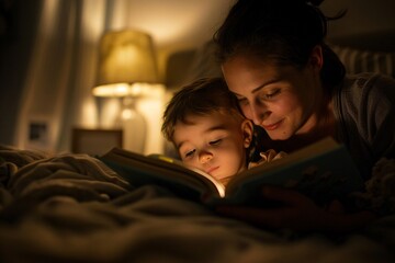 Tender moment of parent-child bonding during bedtime story
