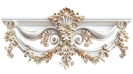 Luxurious entablature design in rococo style on white background 