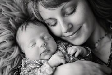 Tender moment between mother and newborn baby