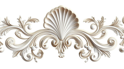 Luxurious rococo style scallop design on white background