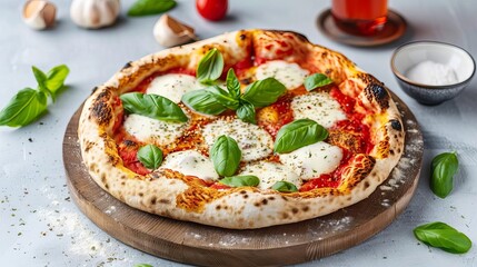 authentic italian pizza with mozzarella and fresh basil food photography
