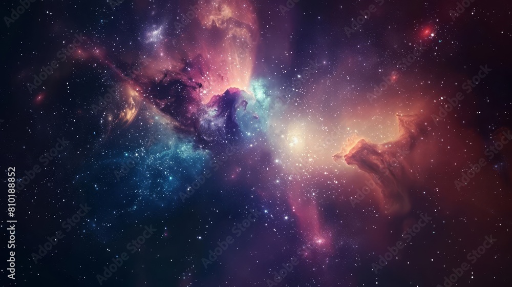 Wall mural aweinspiring nebula explosion with twinkling galaxies in deep outer space colorful cosmic scene
