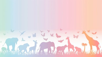 A colorful poster of animals walking in a line