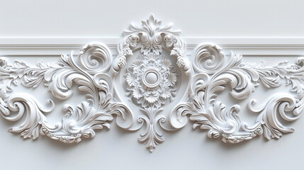 Luxurious entablature design in rococo style on white background 