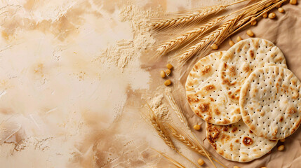 Jewish flatbread for Passover on beige background with