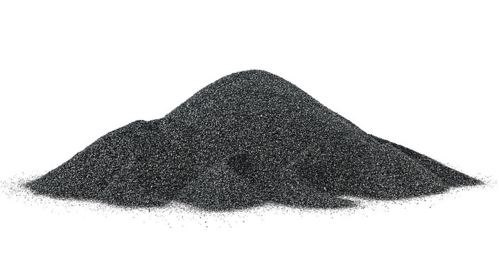 Pile of black quartz sand isolated on a white background. Crushed quartz is used in construction materials, water treatment and agriculture. - Powered by Adobe
