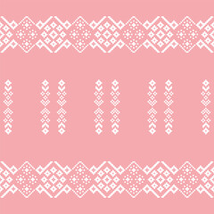 Ethnic geometric fabric pattern Cross Stitch.Embroidery Ethnic oriental Pixel pattern rose pink gold pastel background. Abstract,vector,illustration. Texture,clothing,scarf,decoration,silk wallpaper.