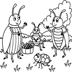 The beetle bug is an insect. A black and white coloring book. coloring pages for children. Insect coloring pages