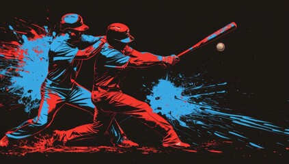 two baseball players in action swinging the bat Generative AI