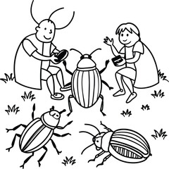 The beetle bug is an insect. A black and white coloring book. coloring pages for children. Insect coloring pages
