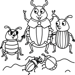 The beetle bug is an insect. A black and white coloring book. coloring pages for children. Insect coloring pages