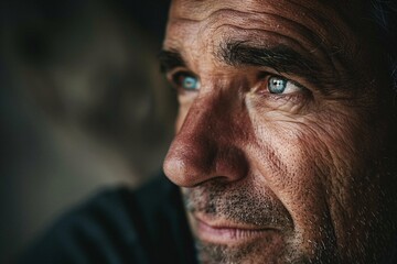 A detailed portrait of a man absorbed in thought, his features bathed in soft, diffused light, capturing the depth and contemplation in his eyes