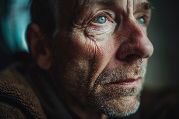 A detailed portrait of a man absorbed in thought, his features bathed in soft, diffused light, capturing the depth and contemplation in his eyes