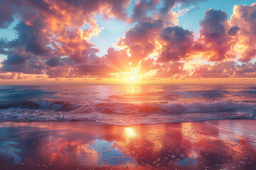 Fototapeta premium A breathtaking sunset painting the sky in vibrant hues of orange and pink. Concept of natural beauty and serenity. Generative Ai.
