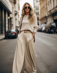 Fototapeta premium Woman Standing on Side of Street