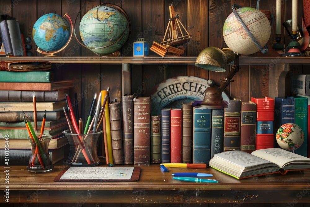 Poster a bookshelf filled to the brim with a multitude of books of various sizes and colors, creating a vib