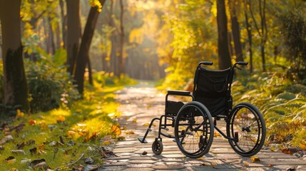 Obraz premium empty modern wheelchair on outdoor path accessibility concept photo