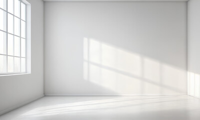 Fototapeta premium Sunlit Window Shadow in White Room for Minimalistic Presentations