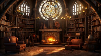 Shape a wizard's library living room with mystical tomes and intricate magical detailing