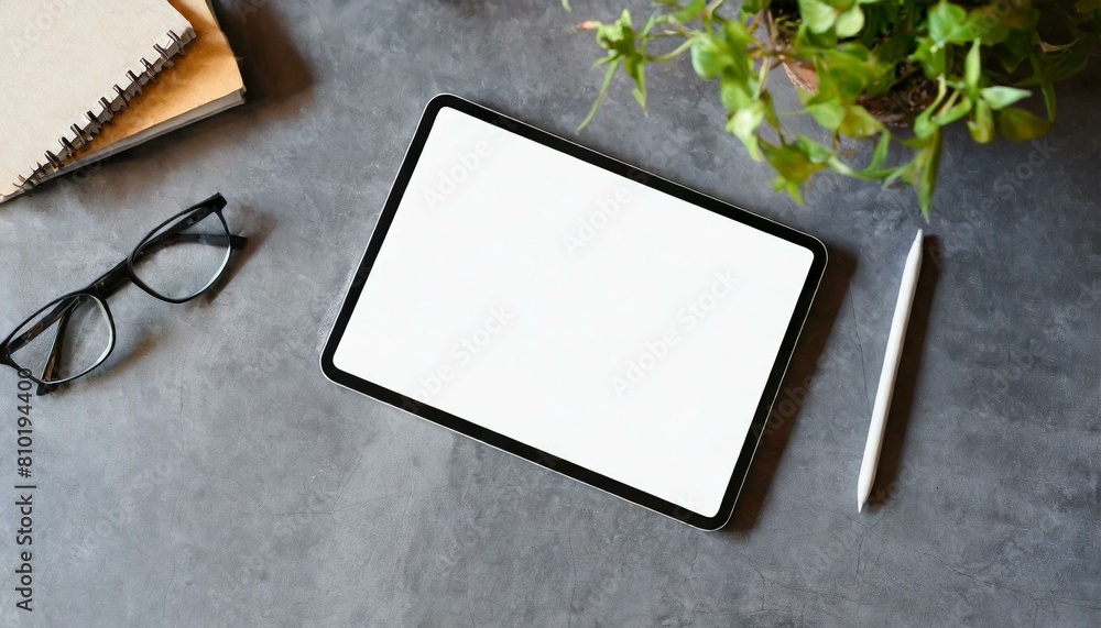 Poster tablet on table with decoration - tablet mockup for application presentation, web design or user int
