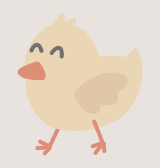 Happy yellow little chicken in flat design. Poultry ranch farming with cute pet. Vector illustration isolated.