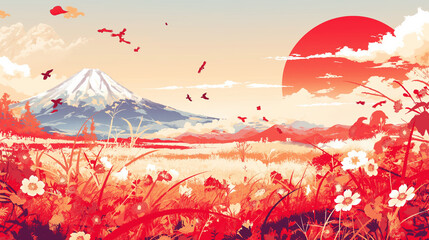 landscape with blossoms japan style Generative AI