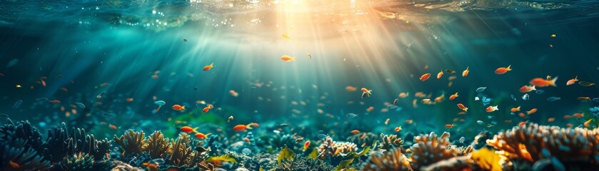 Naklejka premium Underwater world full of life and color. A beautiful sight to behold.grass and light