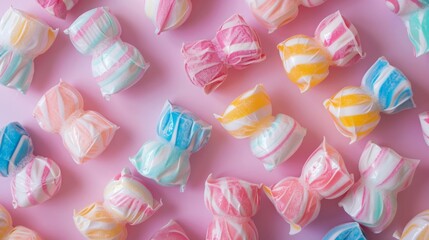 A row of colorful candies with swirls on them