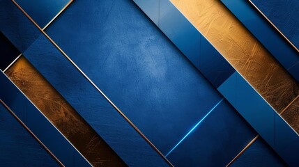 illuminated blue geometric layers with luxurious golden lines abstract canvas print