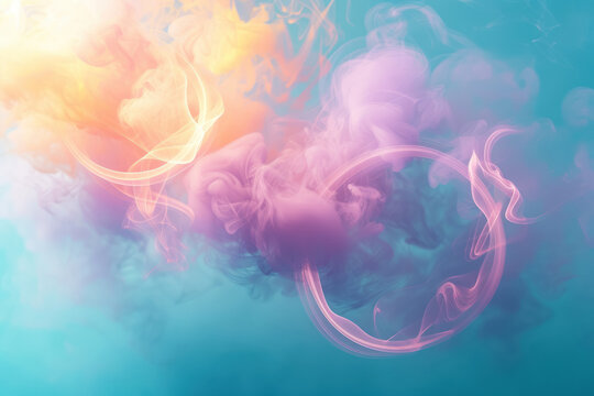 ethereal circular neon glow with swirling smoke in pastel colors
