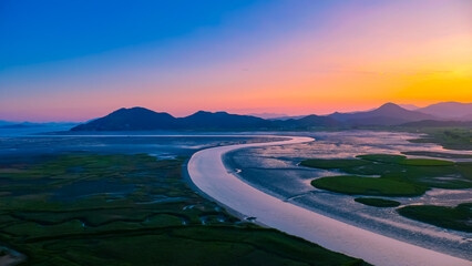 Sunset at Suncheon bay ecological park in South Korea.