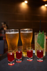 Barware and drinkware for an apritif or cocktail at a drinking establishment
