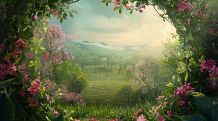Enchanting springtime landscape with blossoms